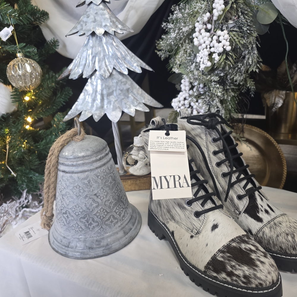 Myra Bag Leather Lace-Up Boots - Black and White
